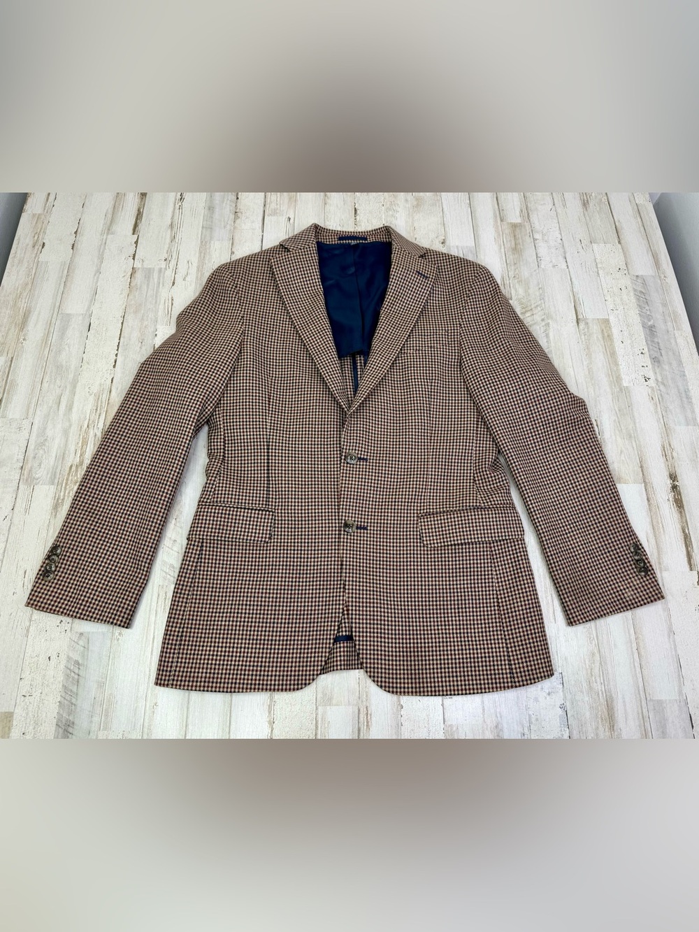 Jos A Bank 1905 Blazer Mens 38R Brown Houndstooth Wool Slim Fit Sport Coat